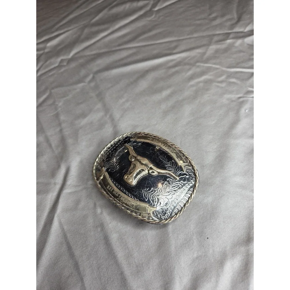Vintage Bull Longhorn Cowboy Belt Buckle - Nickel Silver